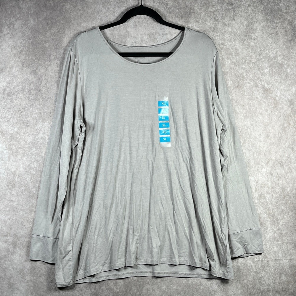 Jones New York Signature Shirt Womens Size XL Warm Gray Long Sleeves Casual NEW